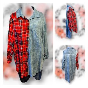 🆕 Thrill Denim and plaid flannel button up size 3X